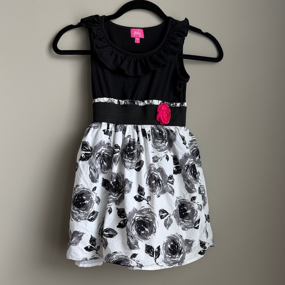 Pinky Black Bodice with White & Pink Accent Floral Dress